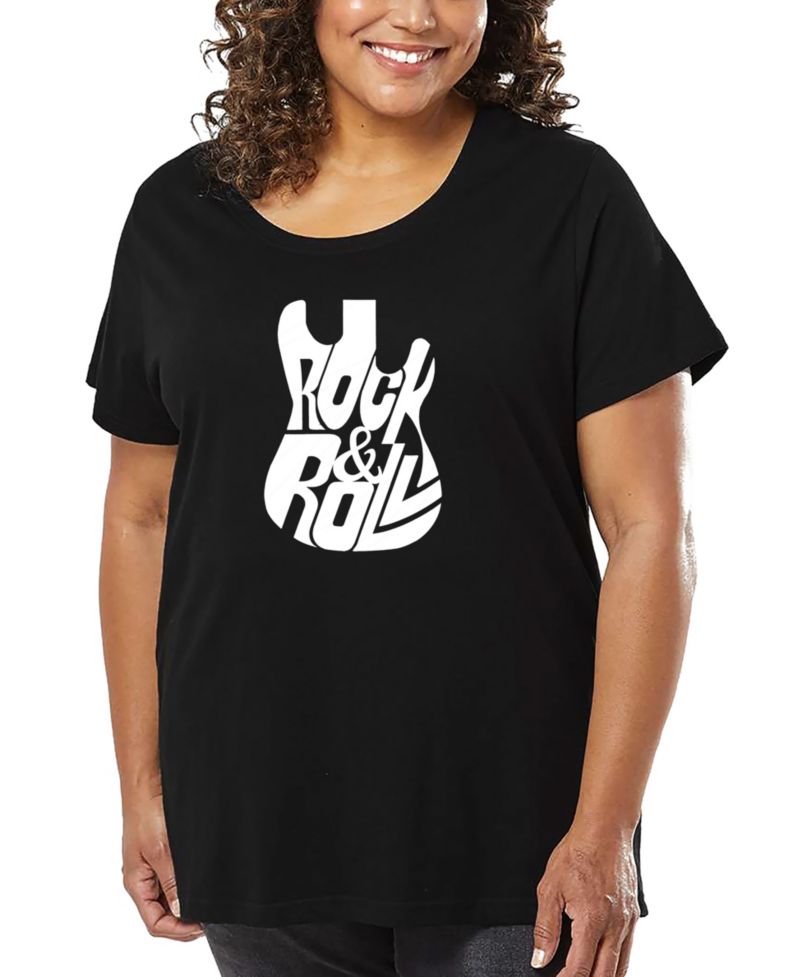Plus Size Rock And Roll Guitar Word Art T-Shirt