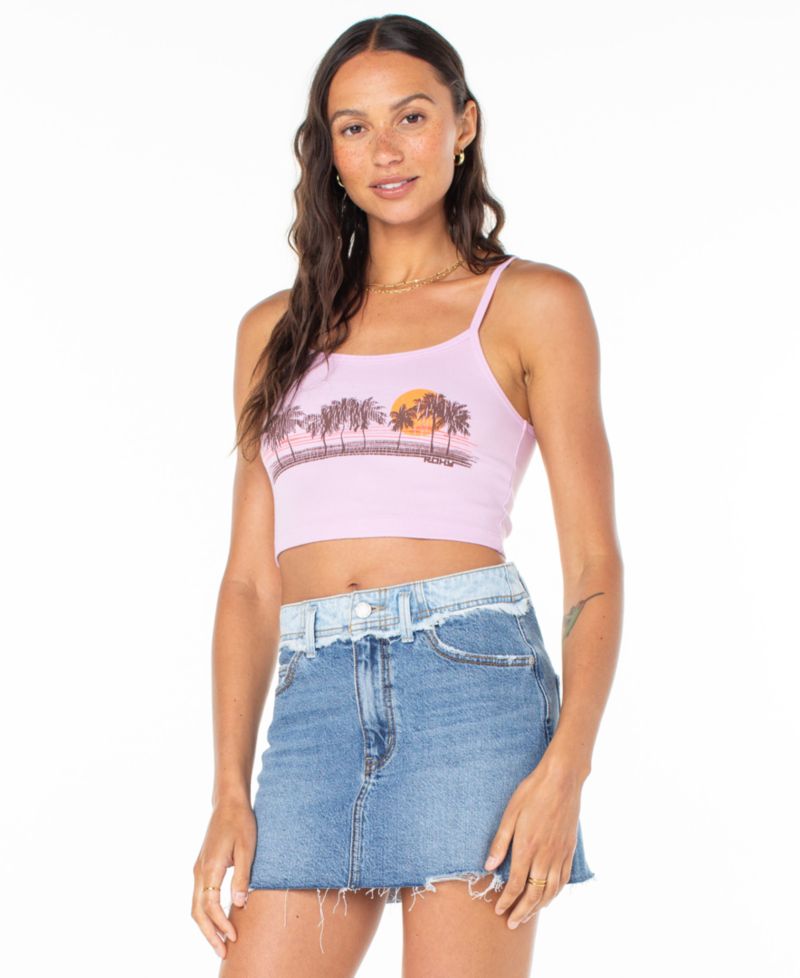 Women's Palm Stripe Graphic Cropped Tank Top