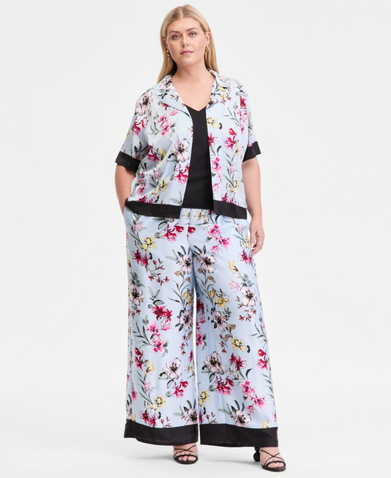 Plus Size Printed Wide-Leg Pull-On Pants