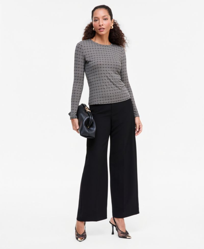 Women's Geometric-Print Long-Sleeve Crewneck Top