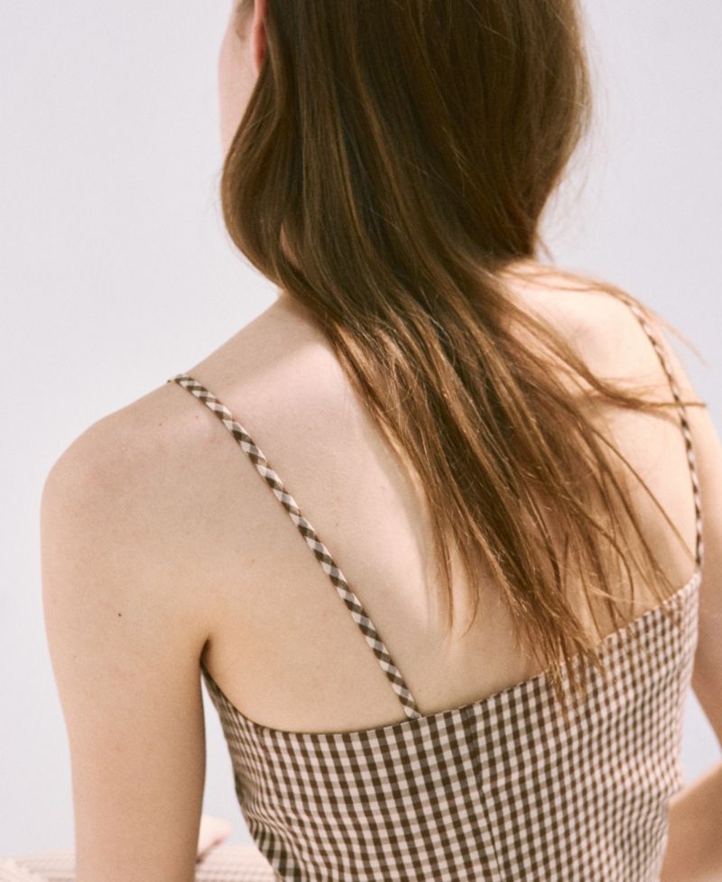 Women's Gingham Check Button Top