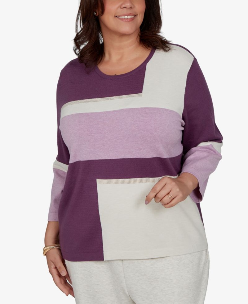 Plus Size 3/4-Length-Sleeve Colorblock Sweater