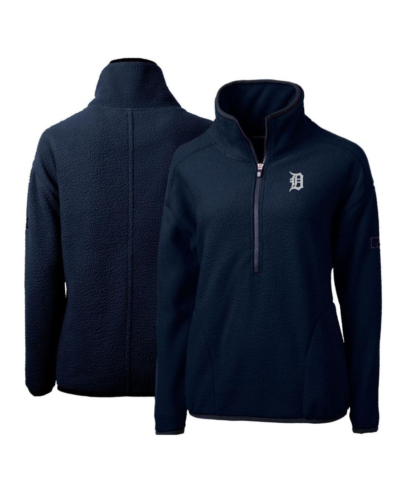 Women's Navy Detroit Tigers Cascade Eco Sherpa Fleece Quarter-Zip Pullover Jacket
