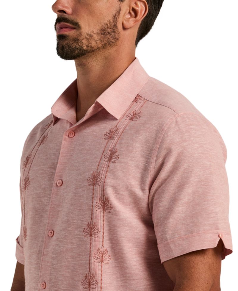 Men's Linen Blend Floral Embroidered Shirt