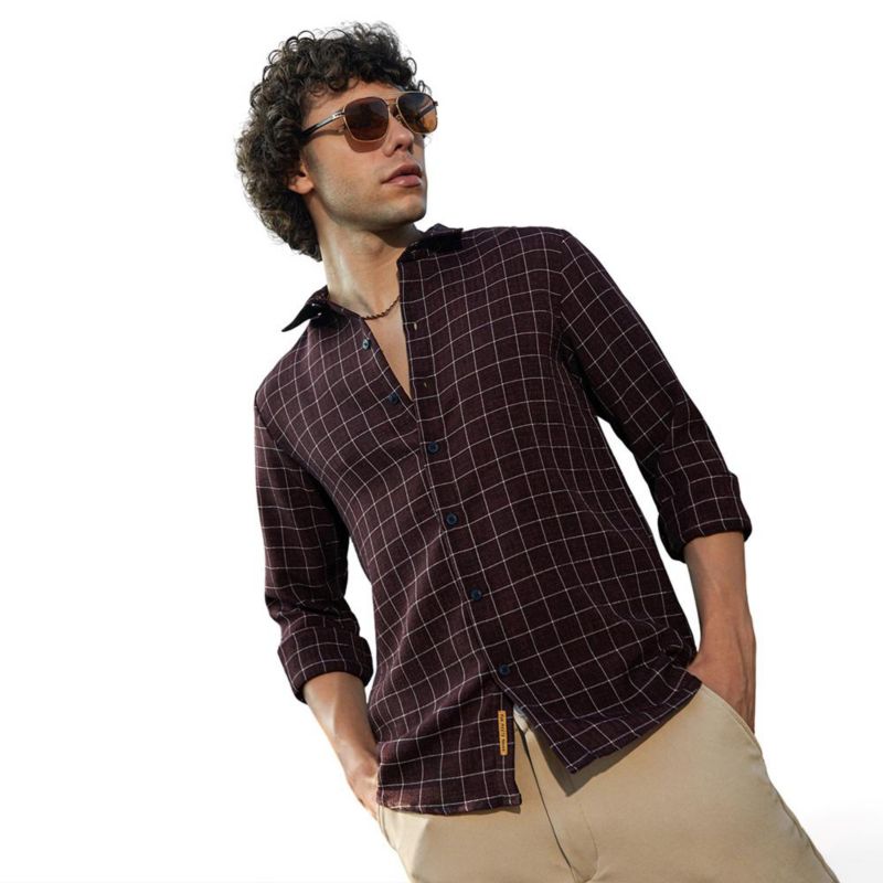 Men's Mocha Brown Graph-Check Shirt
