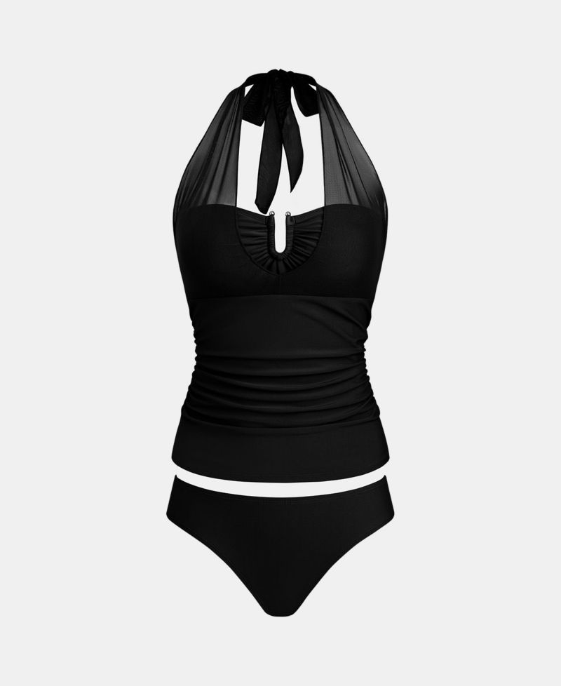 Women's Chic Tankini Swimsuit with Mesh Inserts