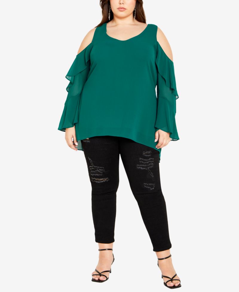 Women's Hi Lo Cold Shoulder Long Sleeve Top