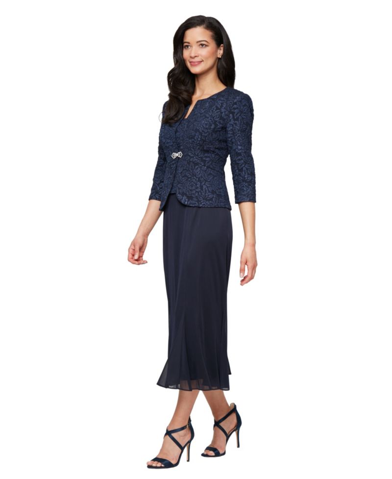 Petite Textured Jacquard Tea-Length Midi Jacket Dress