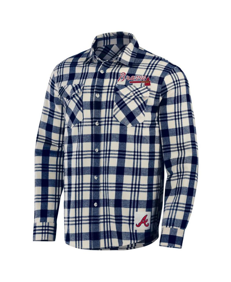 Men's Darius Rucker Collection By Navy Atlanta Braves Plaid Flannel Button-Up Shirt