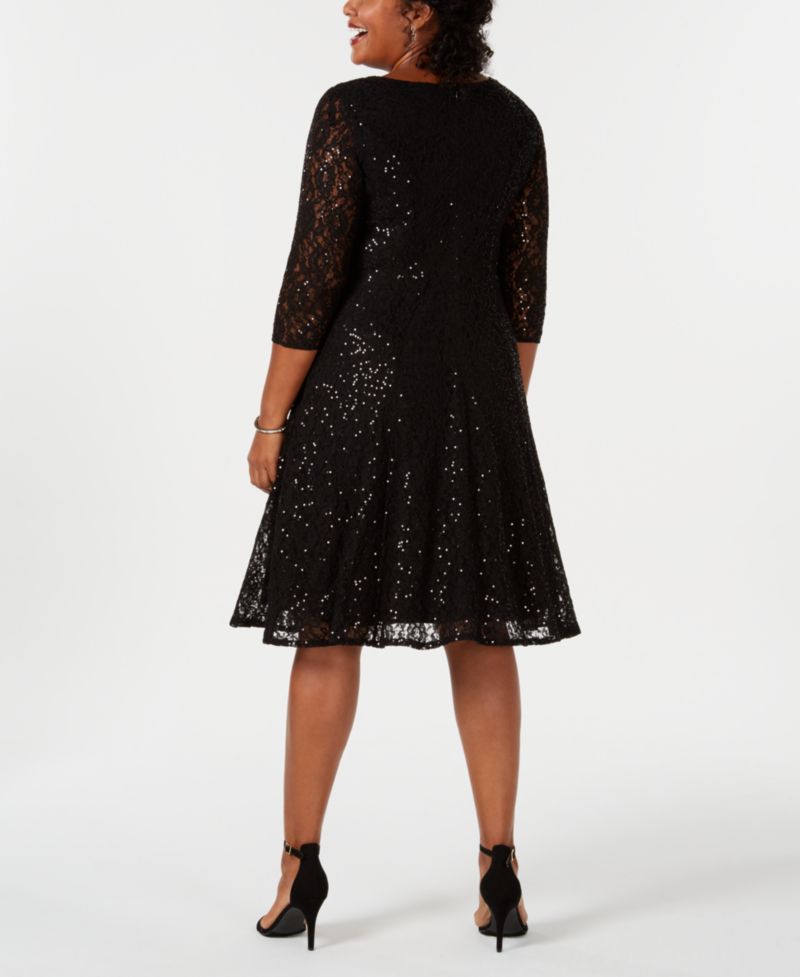 Plus Size Sequined Lace Dress