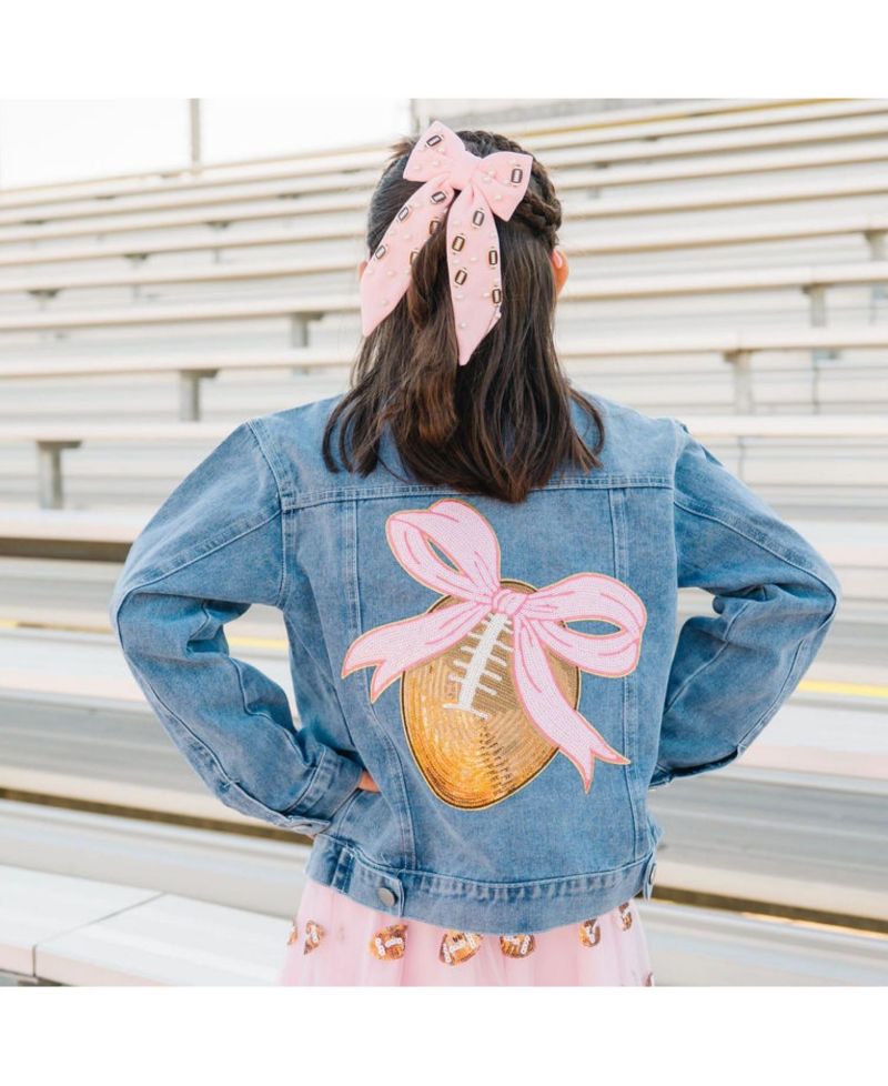 Big Girls (10-12) Football Sequin Patch Denim Jacket