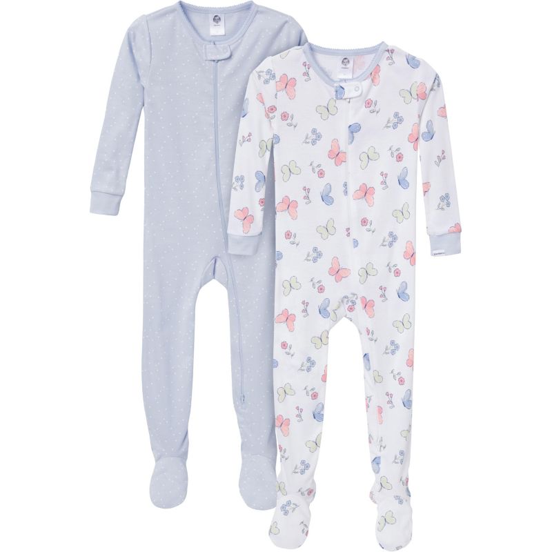 Baby Girls' Snug Fit Footed Pajamas, 2-Pack, Butterflies