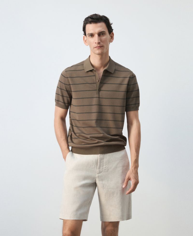 Men's Striped Fine-Knit Polo Shirt