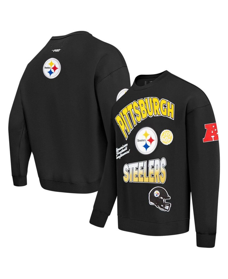 Men's Black Pittsburgh Steelers Turn It Up Drop Shoulder Pullover Sweatshirt
