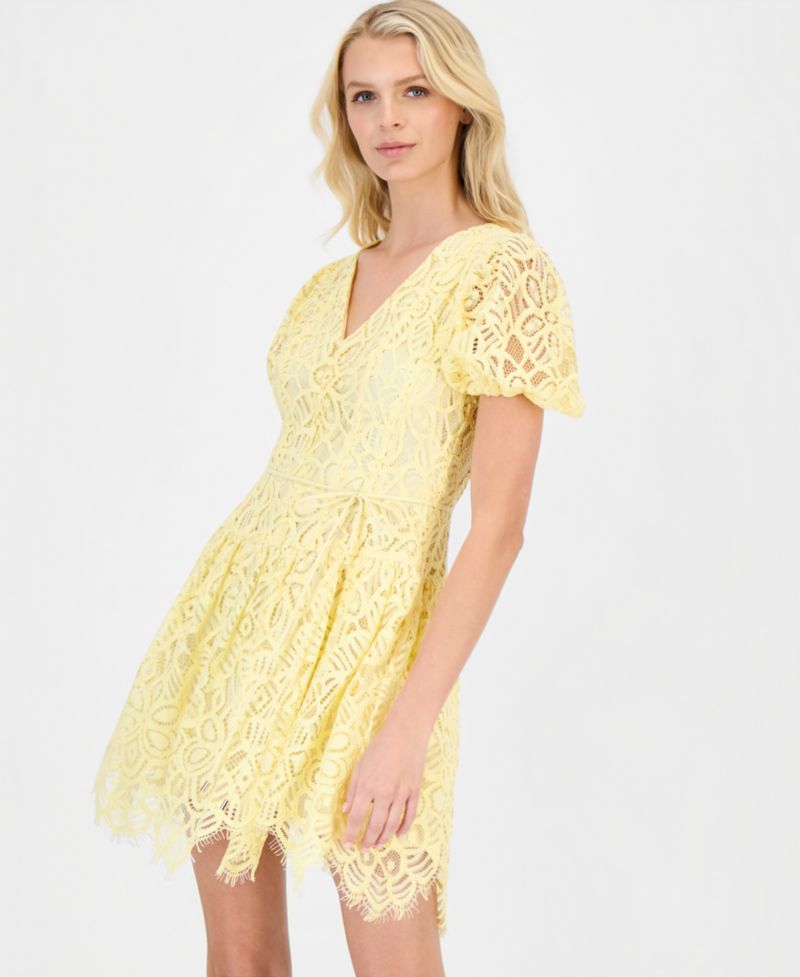 Women's Puff-Sleeve Lace Mini Dress