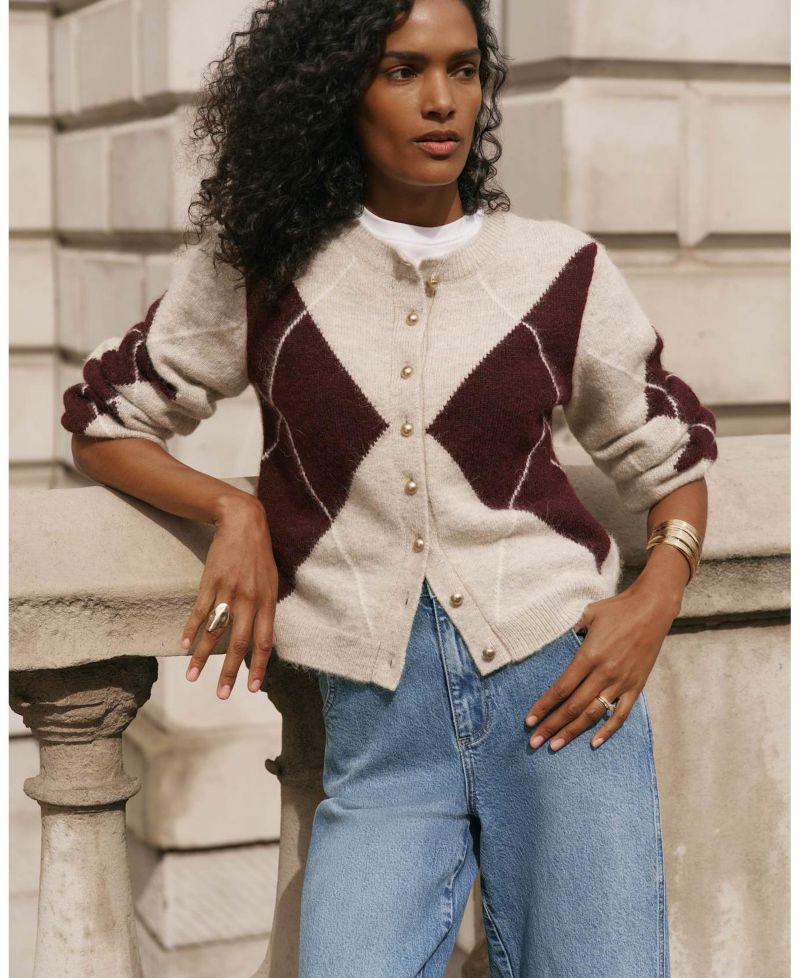 Women's Wool Blend Argyle Cardigan