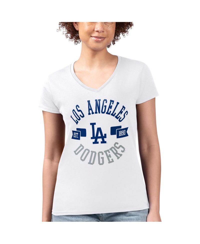Women's White Los Angeles Dodgers Super-Slim Fit Lightweight City Graphic V-Neck T-Shirt