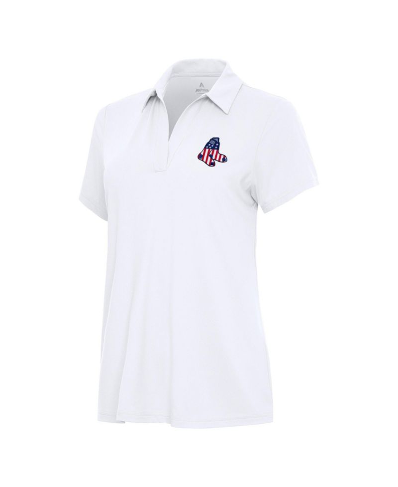 Women's White Boston Red Sox Era Stars and Stripes Team Logo Polo Shirt