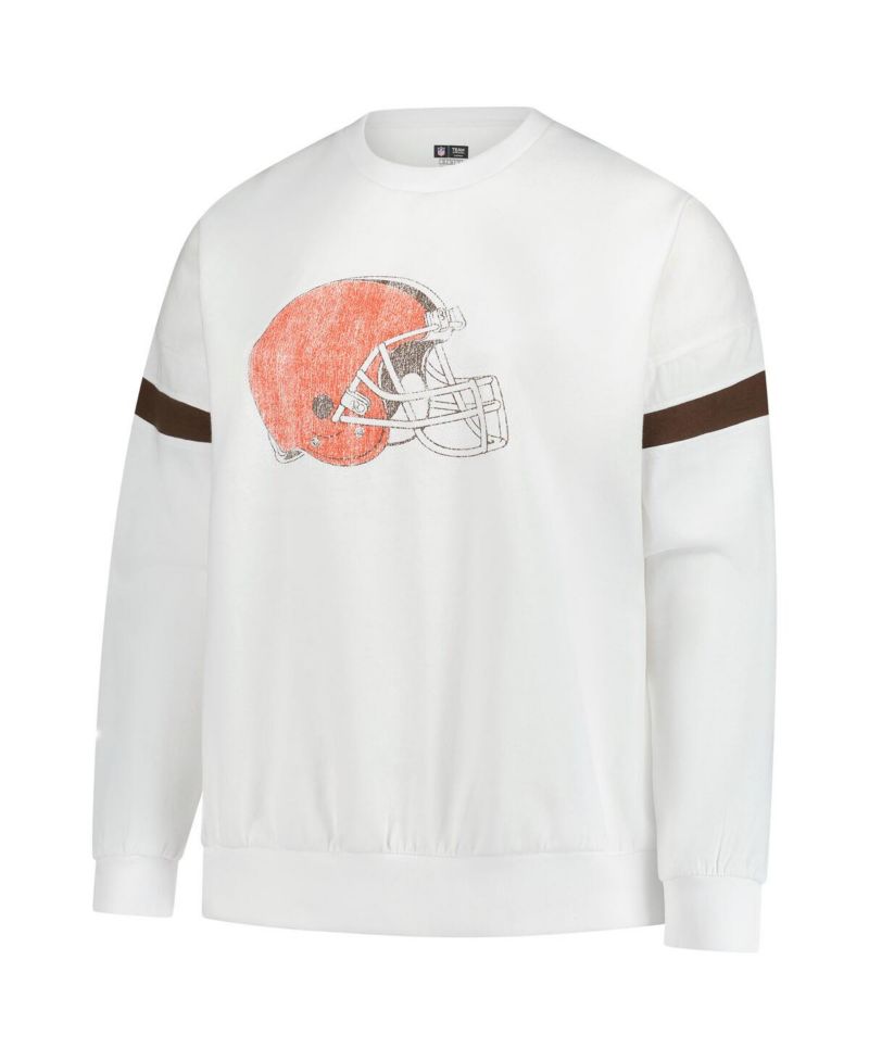 Women's White Cleveland Browns Plus Size Fleece Pullover Sweatshirt