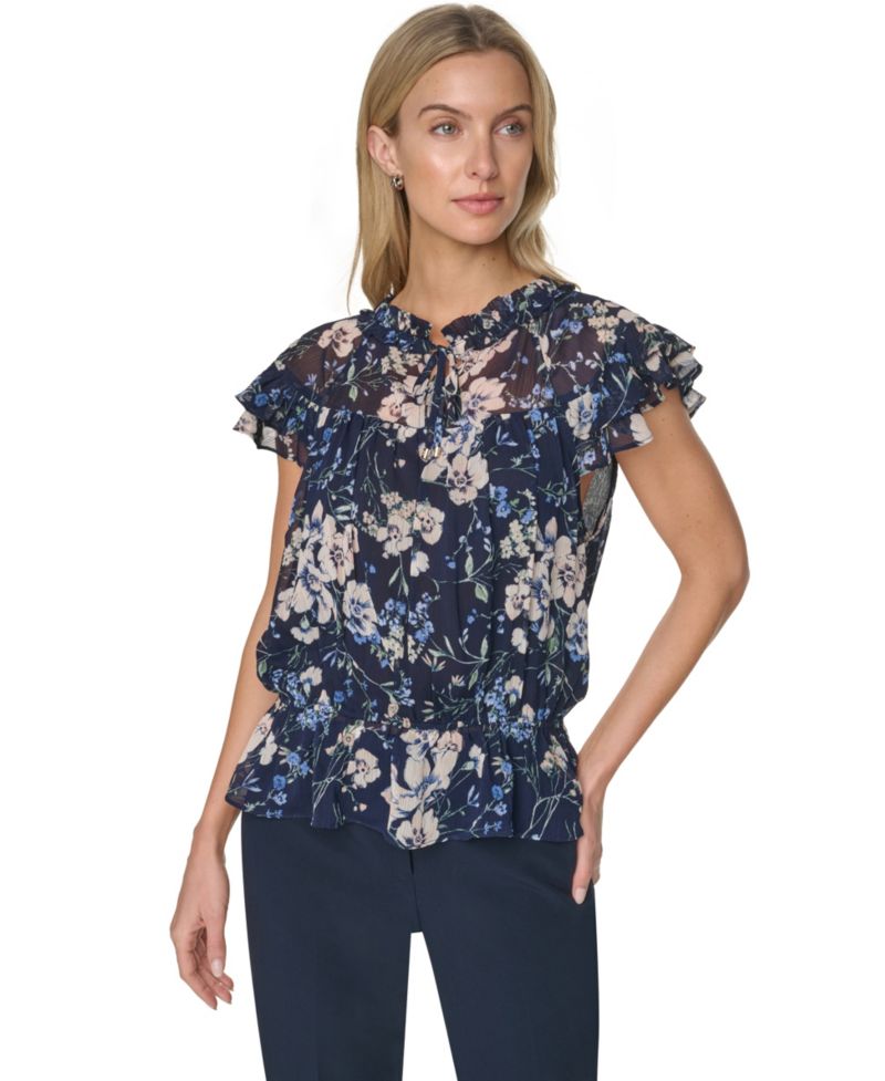 Women's Peplum Flutter-Sleeve Pull-On Blouse