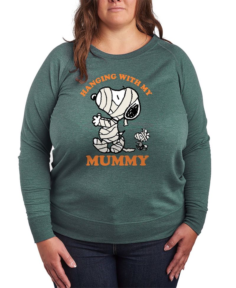 Plus Size Halloween Woodstock and Snoopy Mummy French Terry Long Sleeve T-Shirt
