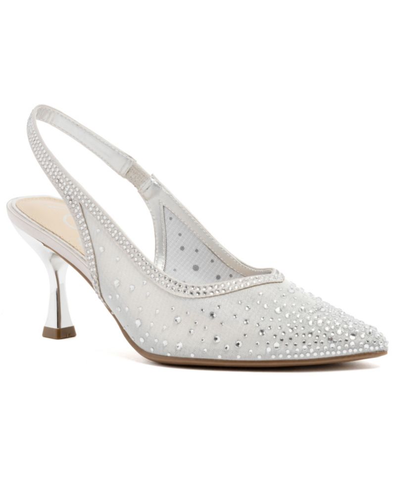 Women's Daalila Bling Satin Mesh Kitten Heel Pumps