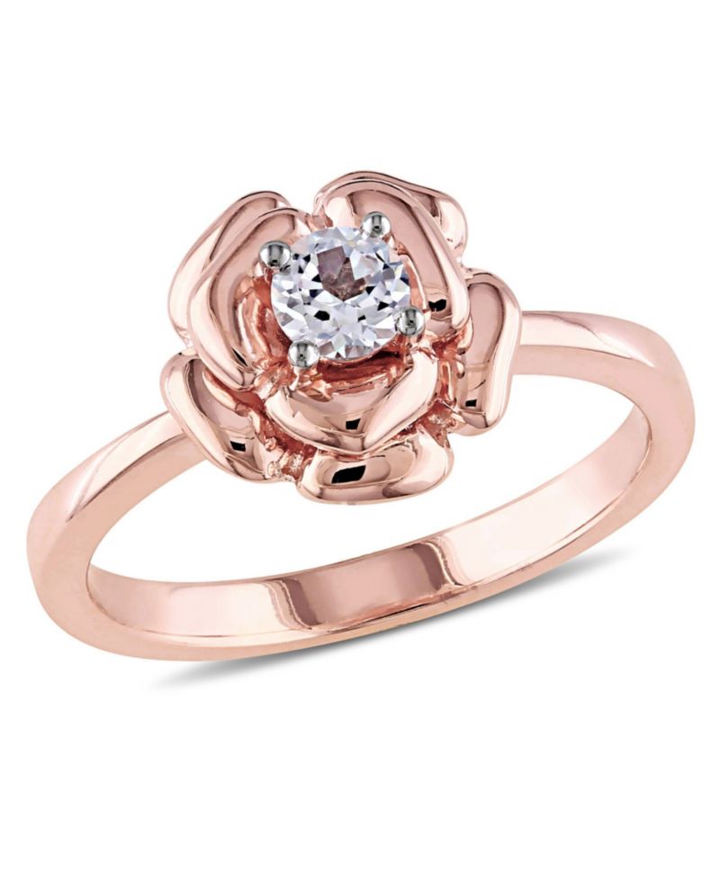 Lab-Grown White Sapphire (1/3 ct. t.w.) Floral Ring in 18k Rose Gold Over Sterling Silver