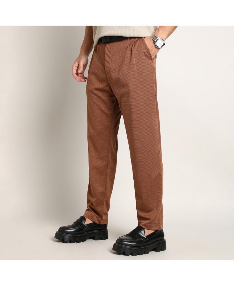 Men's Russet Brown Micro-Check Chino Trousers