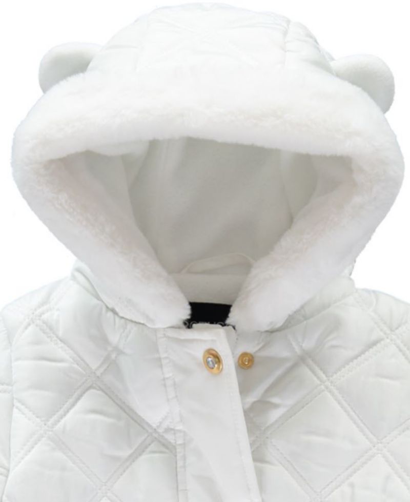 Baby Girls' Diamond Quilt Hooded Faux-Fur-Trim OnePiece