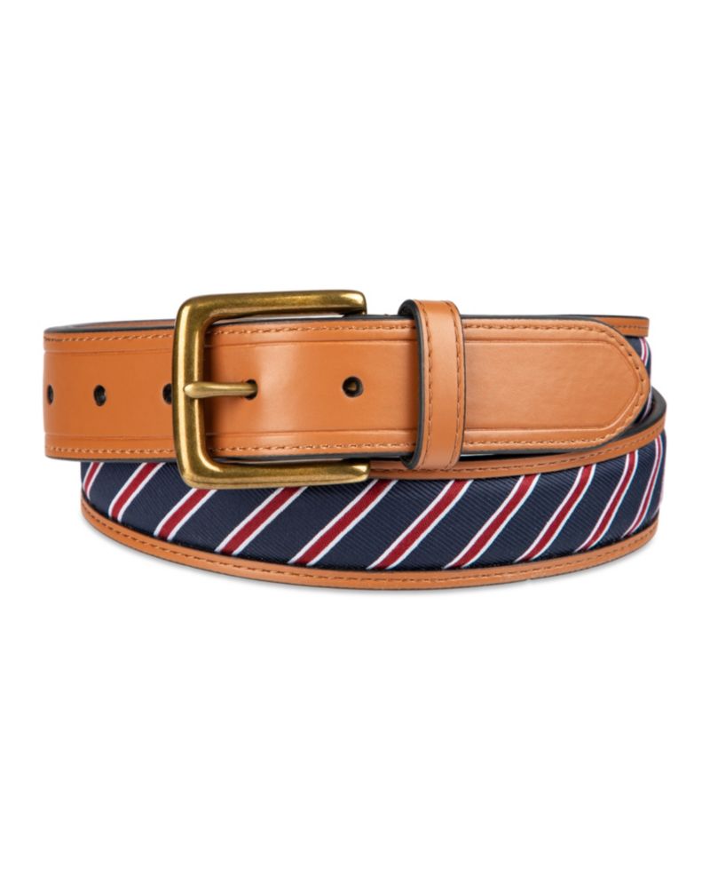 35MM Men's Prep Striped Ribbon Inlay Casual Belt