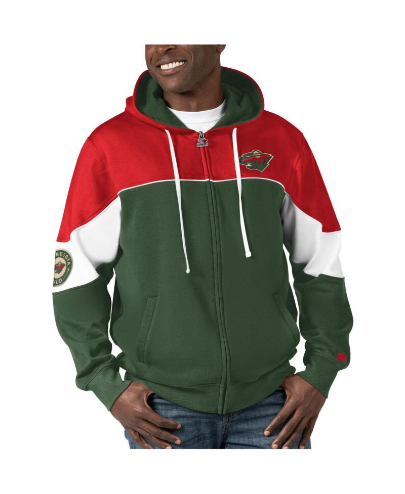 Men's Green, Red Minnesota Wild Power Forward Full-Zip Hoodie