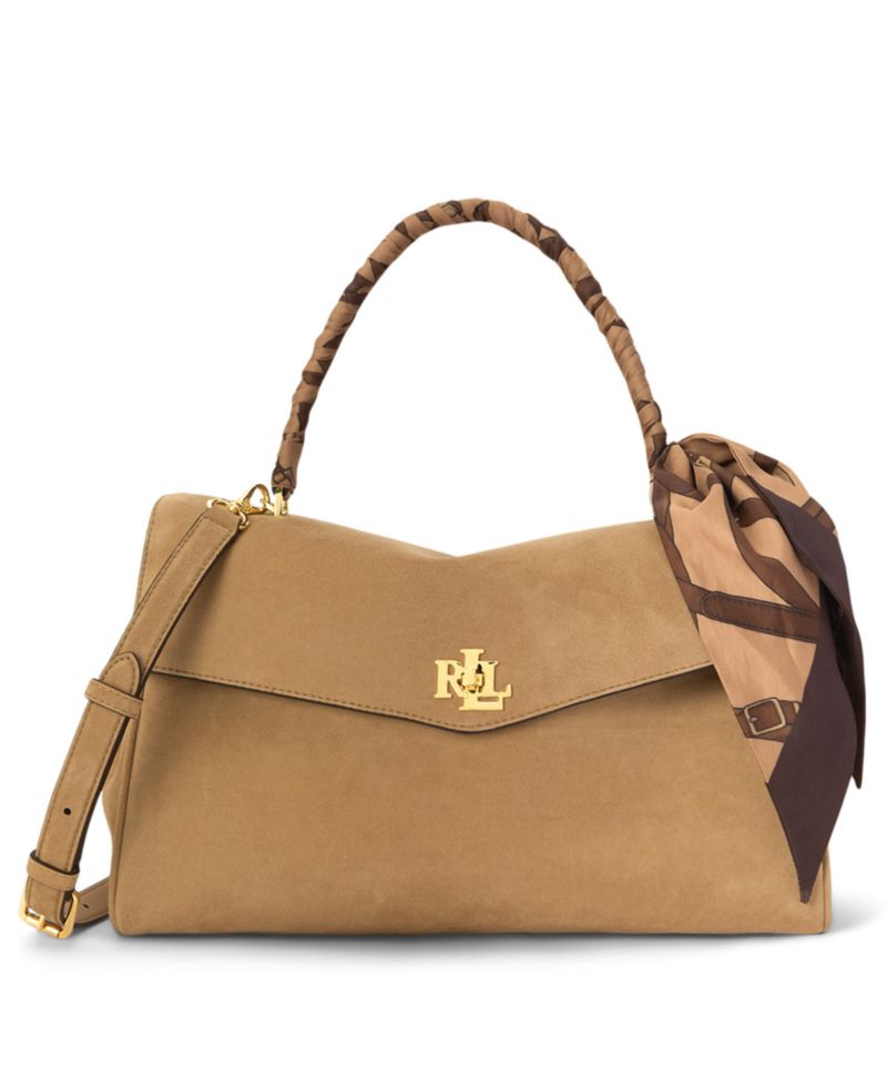 Farrah Suede Scarf Trim Medium Soft Satchel Bag