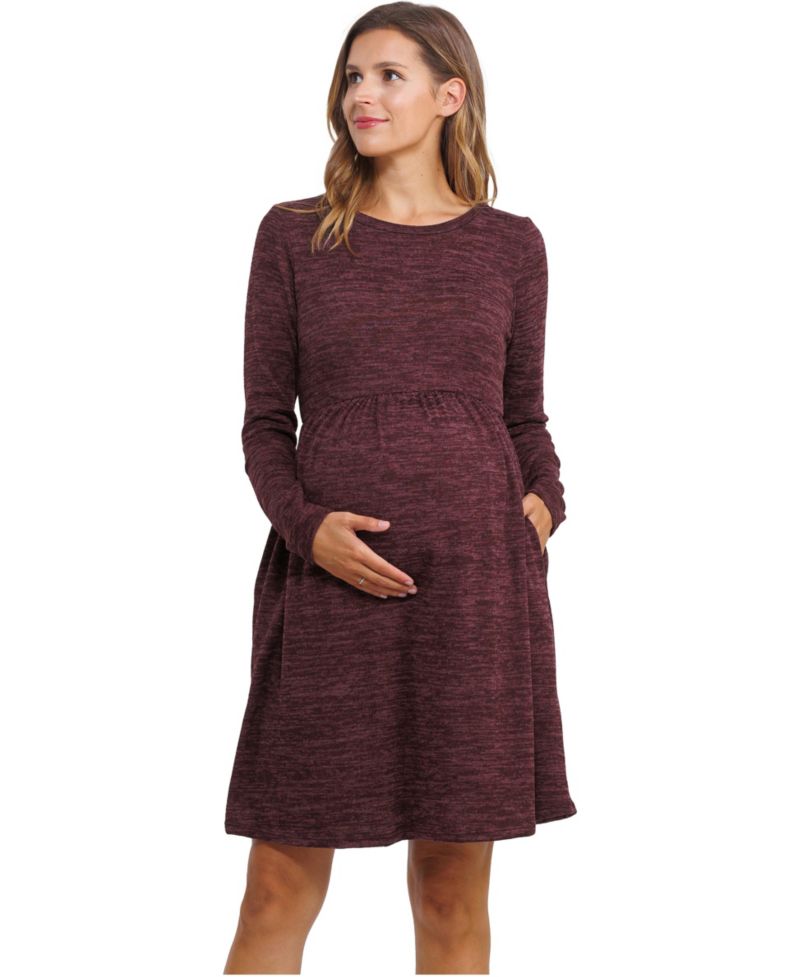 Maternity Long-Sleeve Empire-Waist Pocket Dress