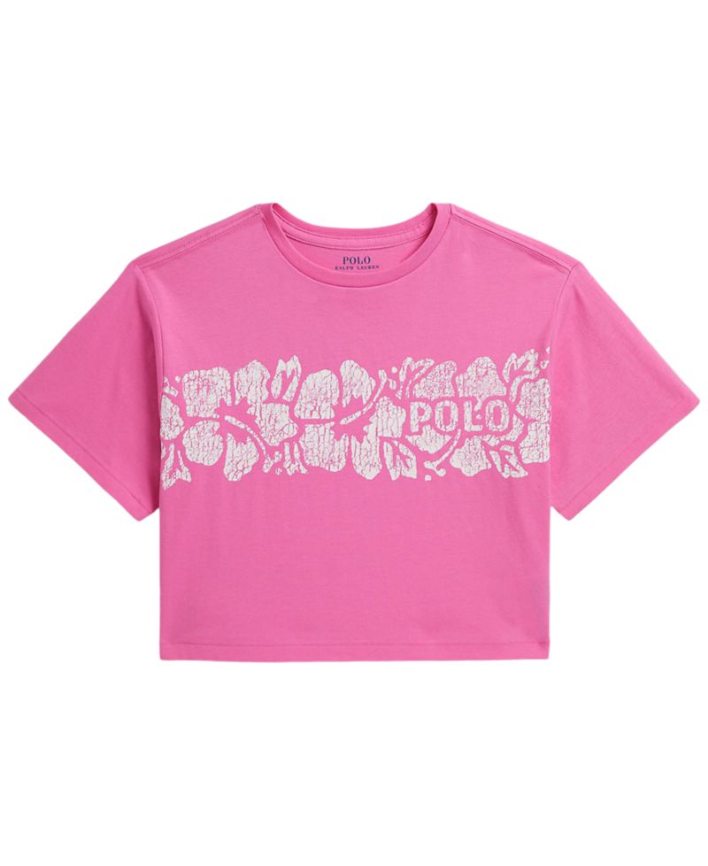 Girls' 7-16 Floral-Print Logo Cotton Boxy T-Shirt