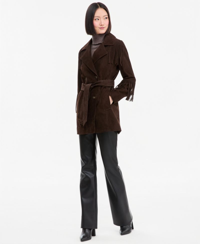 Women's Suede Trench with Fringe Coat