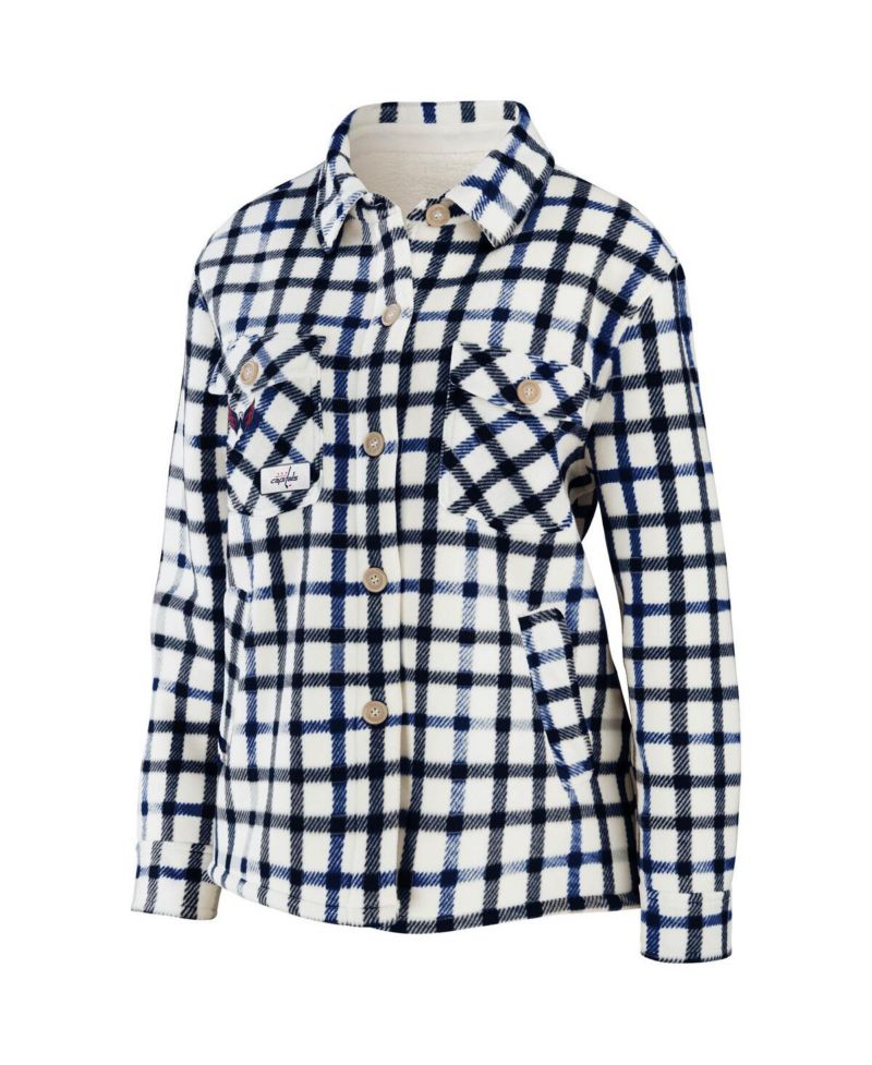 Women's Oatmeal Washington Capitals Plaid Button-Up Shirt Jacket