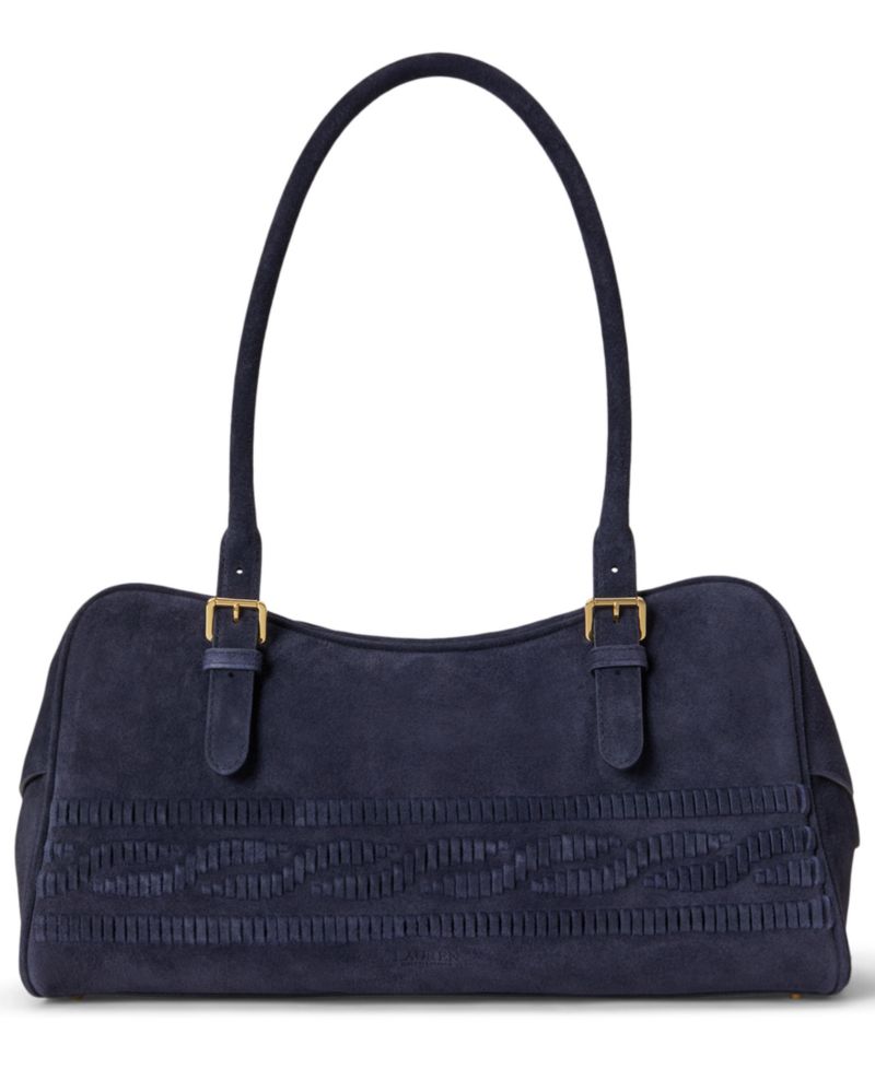 Marcy Suede Cable-Embossed Medium Satchel Bag