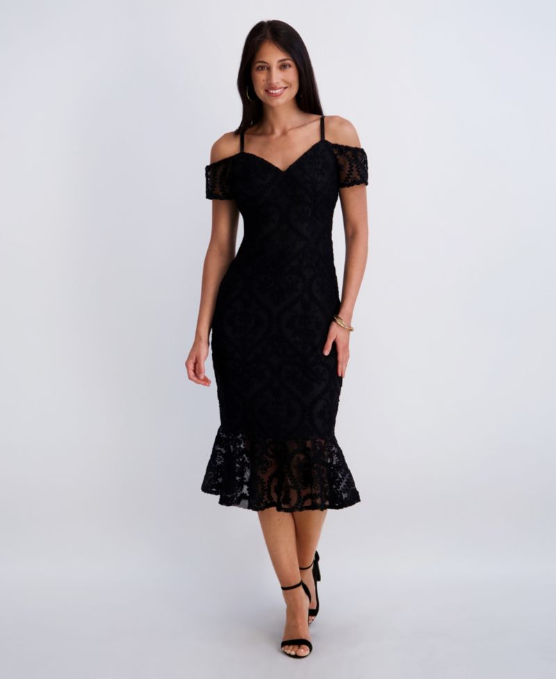 Women's Crochet Lace Removable Straps Sweetheart Neck Midi Dress