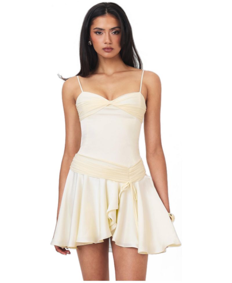 Women's Yvonne Asymmetrical Ruched Sweetheart Neck Mini Dress