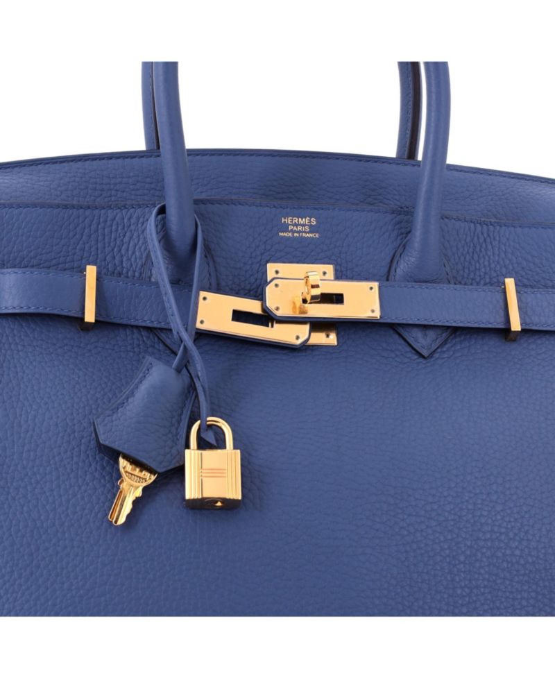 Birkin 30 Handbag Blue Clemence with Gold Hardware