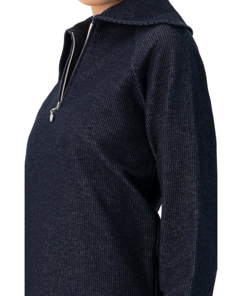 Women's Ribbed Knit Sweater with Neckline Zipper