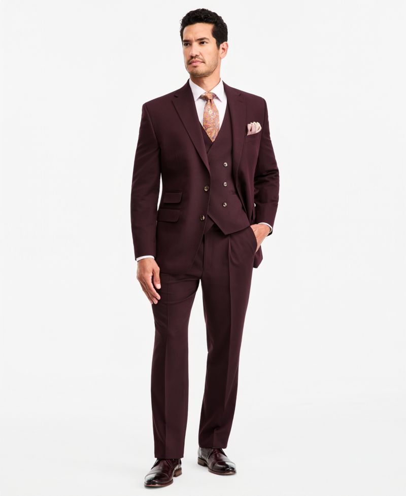 Men's Classic-Fit Burgundy Suit Separate Vest