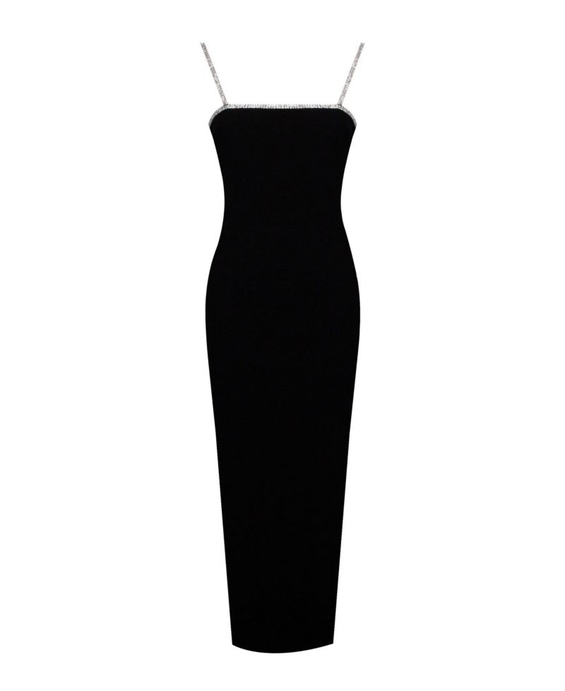Women's Flore Black Crystal Straps Backless Gown With Bow