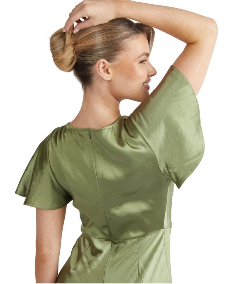 Women's Flutter Sleeve Satin Bridesmaid Dress