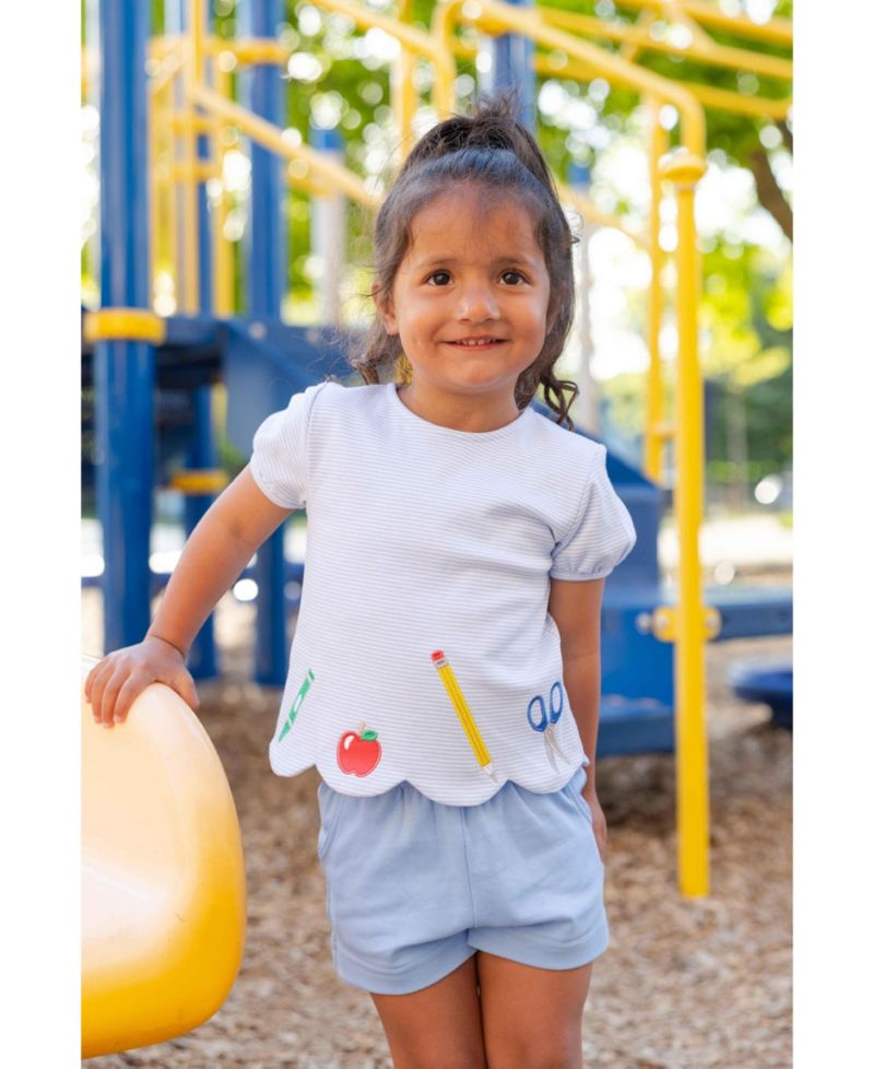 Big Girls (2T - 8) Knit Short Set with School Supplies