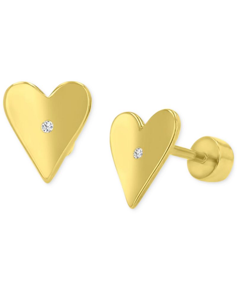 Pav&eacute; Heart Stud Earrings in 14k Gold-Plated Sterling Silver