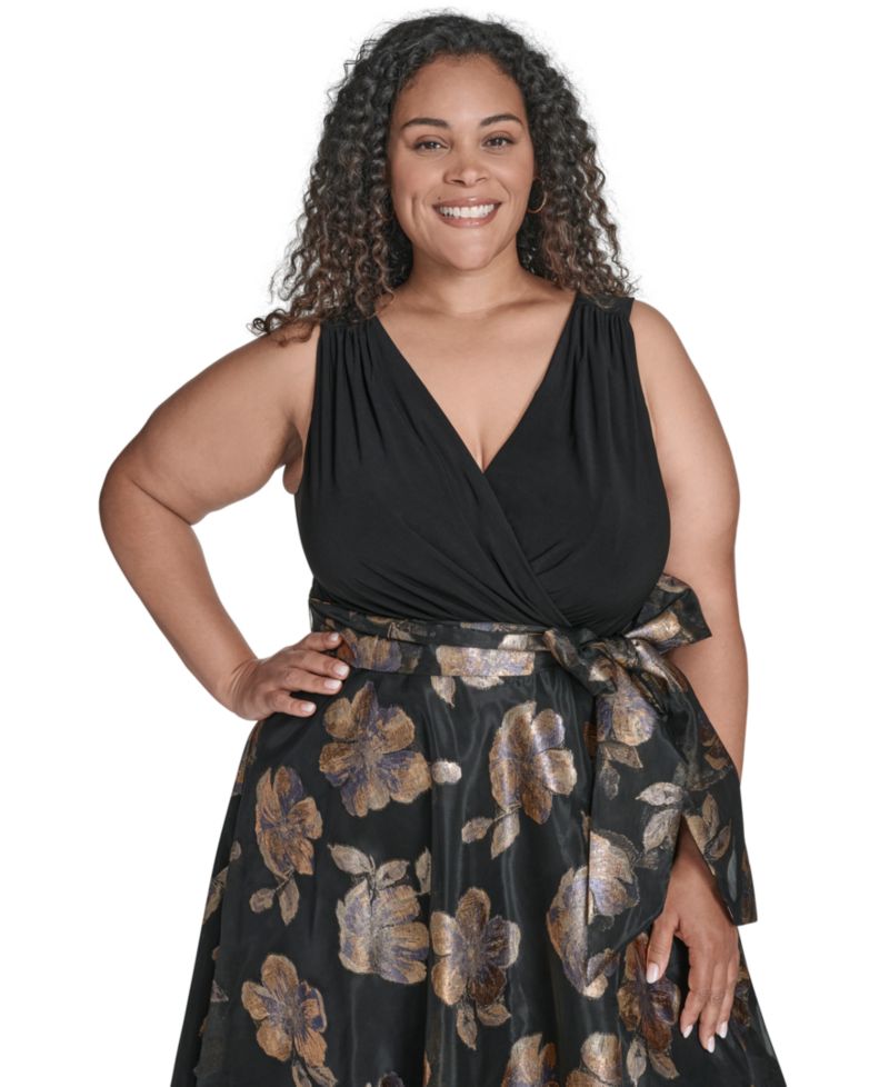 Plus Size Wrap Surplice V-Neck Sleeveless Gown