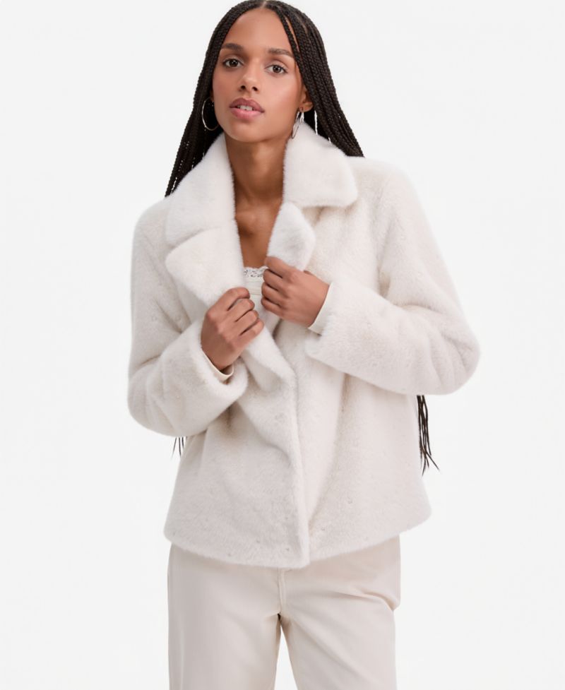 Women's Faux-Fur Pearl Embellished Short Jacket