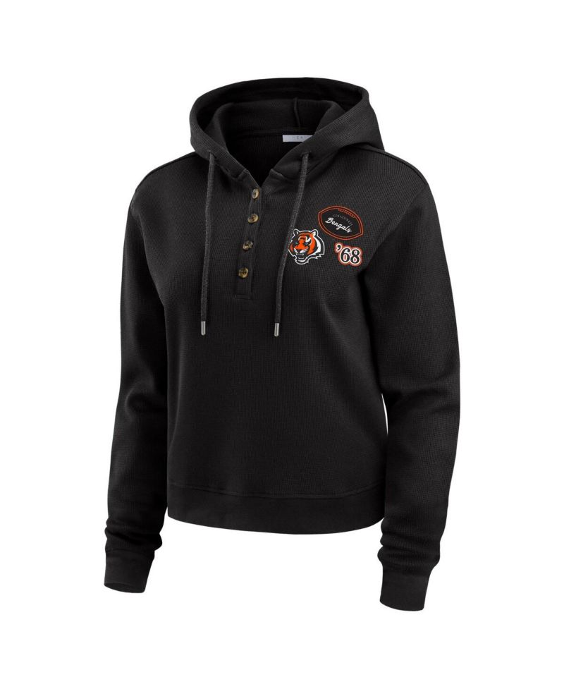 Women's Black Cincinnati Bengals Waffle Hoodie Pullover Top