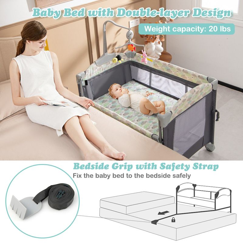 Portable Baby Bassinet with Diaper Changer, Bedside Sleeper and Changing Station